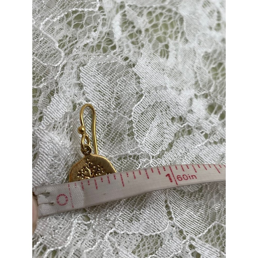 Gold Tone Tree Engraved Round Dangle Earrings - Picture 11 of 12